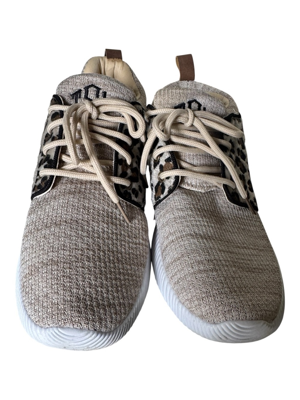 Marleylilly Knit Animal Print Lace-Up Women’s Sneakers with Leopard Trim Size 10